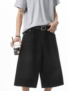 Shorts en jean délavé pour homme, taille haute, style décontracté, couleur unie, avec braguette boutonnée, en coton, dernière collection - Product Image 4