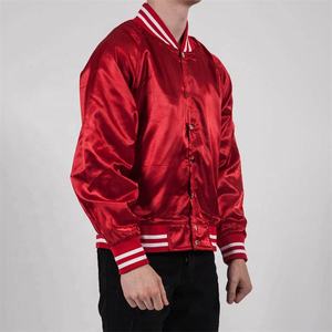 Satin Varsity <b>Jacket</b> for Men Casual Stand Bomber <b>Red</b> Embroidered Lettermen Finished Product OEM Service Available - Product Image 4