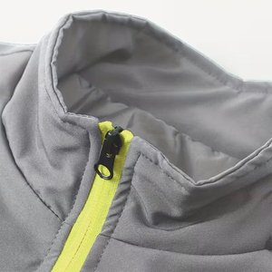 Men Gray <b>Polyester</b> <b>Tracksuit</b> Full Length Stand Collar Elastic Waist Side Pockets Casual Autumn Wear Regular Fit Solid Design Set - Product Image 3