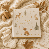 LABON Livre de souvenirs personnalisé pour bébé, thème animaux de la forêt, couverture rigide en lin, bords dorés, journal de développement