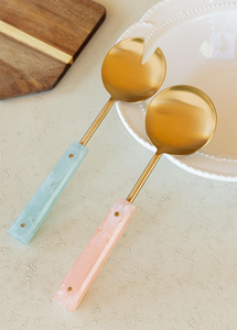 Juego de Servidores de Ensalada de Acero Inoxidable de Alta Calidad, Chapados en Oro, con Mango de Resina Color Durazno, para Uso en Mesas de Restaurante, en Oferta - Product Image 2