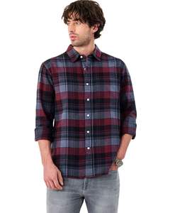 เสื้อเชิ้ตผ้าฝ้ายลายสก็อตสีแดงเลือดหมูและสีเทาสำหรับผู้ชาย แขนยาว ติดกระดุม ลำลอง สำหรับฤดูหนาว ทรงพอดีตัว ผลิตโดยโรงงาน OEM - Product Image 1