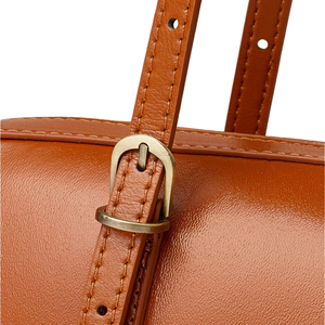 Sac cylindrique en cuir marron de luxe, bandoulière réglable, design vintage tendance, motif géométrique, doublure en polyester, fermeture éclair - Product Image 2