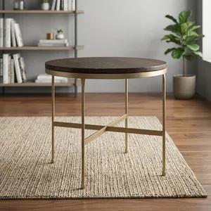 <b>Round</b> Wooden Iron Cocktail <b>Table</b> Handmade Rustic Accent Furniture With Metal Frame For Living Room Lounge <b>Bar</b> Hotel Home Decor - Product Image 4