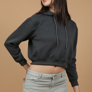 Deep hood Drop Shoulder Cropped Hooded <b>Top</b> Brushed Fleece Women's Fleece Crop Hoodie Cool Weather <b>Layering</b> Custom Logo Supplier - Product Image 2
