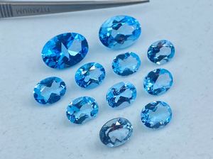 Topaze bleu ciel facettée de forme ovale, pierres précieuses en vrac, tailles variées de 4x3mm à 14x10mm, lot calibré pour la fabrication de bijoux - Product Image 2
