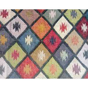 Tapis tissé plat bohème chic, tapis kilim en jute et laine tissés à la main pour salon, chambre et bureau - Product Image 4