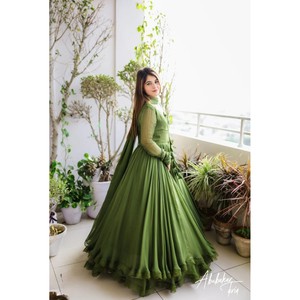 PANTALON ROBE DE TRAVAIL FANTAISIE GEORGETTE LINNING AVEC DUPATTA PERROQUET VERT - Product Image 5