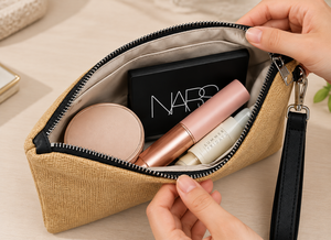 Pochette de maquillage en toile avec logo personnalisé, fermeture éclair, trousse de toilette portable pour les voyages, pour femmes - Product Image 3