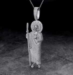 Pendentifs Saint Jude en argent 925, pendentif en diamant Moissanite VVS, bijoux tendance Hip Hop, pendentif religieux - Product Image 1