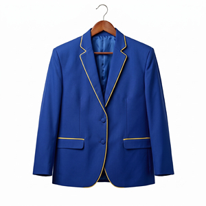 Blazer bleu à revers cranté avec garniture dorée, fermeture à bouton unique, coupe décontractée, manches longues, en polyester non tissé écologique - Product Image 1
