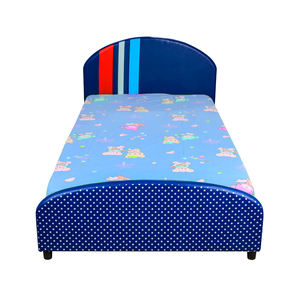 Lit double pour tout-petits avec cadre en bois et revêtement en velours, bois massif, écologique, durable, confortable pour appartement, chambre, école, hôtel - Product Image 2