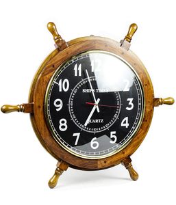 Natural Wood Nautical Ship Wheel <b>Wall</b> <b>Clock</b> with Black Dial | Vintage Marine Style <b>Wall</b> <b>Decor</b> - Product Image 3