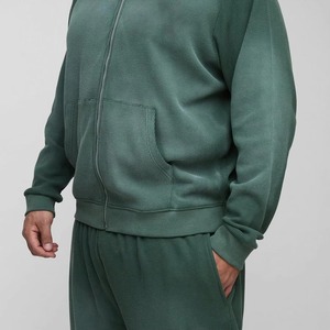 Men's Green Hooded Tracksuit Full Zipper Sweatshirt With Side Pockets Casual Autumn Wear Loose Fit 100% Cotton Solid Color - Product Image 6