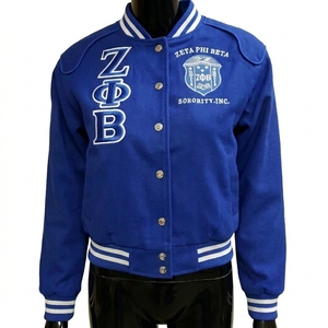 Zeta Phi Beta Varsity Jacket Women Blue Embroidered Logo Sorority College Wear Full Sleeve Greek Apparel - Product Image 1