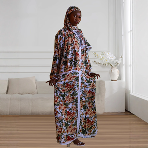 Robe longue de soirée élégante et modeste pour femme, style kaftan abaya, à manches longues, en mousseline respirante et écologique, col rond - Product Image 3