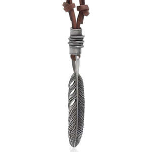 Vintage Alloy Feather Pendant Necklace with Adjustable Leather Cord for Men & Boys - Product Image 6