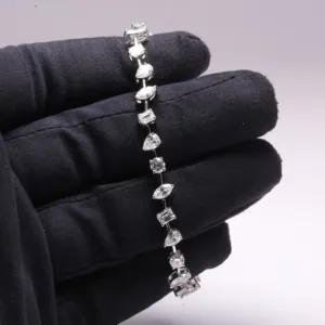 925 Sterling Silver Moissanite Bracelet Leaf Design Marquise Cut Sparkling Wide Chain <b>Gift</b> for Women Girls - Product Image 4