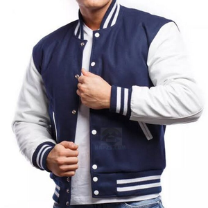 Chaqueta Varsity Azul Gris para Hombre, Estilo Preppy, Cuello Camisero, Corte Regular, Material de Poliéster, Ropa de Otoño - Product Image 6
