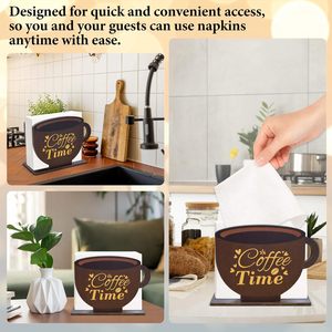 Porta Servilletas de Madera con Diseño de Taza de Café, Estilo Rústico para Cafetería, Cocina, Estación de Café, Dispensador de Servilletas - Product Image 3