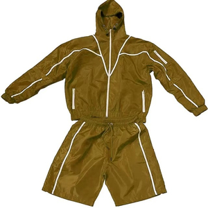 Ensemble veste coupe-vent à capuche et short pour homme, style sportif bicolore, séchage rapide, polyester, vêtements d'extérieur pour l'été - Product Image 1