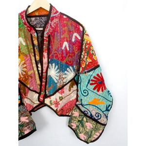 Chaquetas Kantha acolchadas vintage hechas a mano, 100% algodón, cortas, con bordado tradicional indio, cierre abierto, para invierno. - Product Image 3