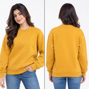 Sweat-shirt pour femme à col ras du cou côtelé, ajustement confortable, poignets et ourlet avec coutures durables, fabriqué en tissu doux en mélange de coton - Product Image 6