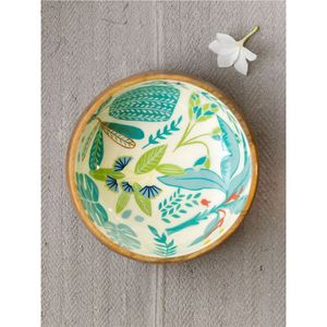 Handmade Mango Wood Serving Bowl with Enamel Floral Print | Large Round Wooden Salad Bowl for Fruits Cereal Pasta | Food Safe - Product Image 1