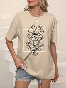 เสื้อยืดโอเวอร์ไซส์ผ้าฝ้ายสำหรับผู้หญิง เสื้อยืดลายกราฟิก แขนสั้น สไตล์วินเทจ เสื้อลำลองสำหรับฤดูร้อน ปี 2026 ผลิตแบบ OEM ขายดี - Product Image 2