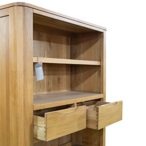 Modern Wooden Storage Cabinet with <b>Open</b> Shelves and Drawers Light Brown Beech Wood Bookcase Living Room Furniture - Product Image 3