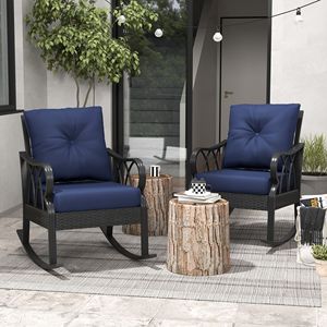 Sedie a dondolo da esterno in rattan blu con cuscini e telaio in alluminio, comode sedie a dondolo in vimini - Product Image 2
