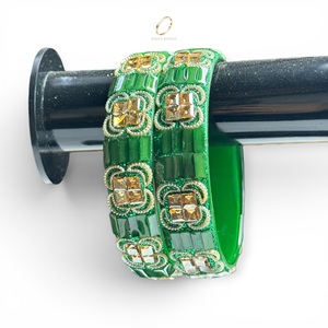 Ensemble de bracelets en verre plaqué or de qualité supérieure, tendance cachemiri, pour mariage, vente en gros, fabricant de bijoux indiens - Product Image 4