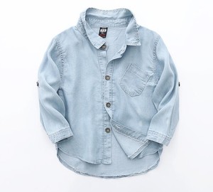 เสื้อเชิ้ตยีนส์ลำลองสำหรับเด็กผู้ชาย แขนยาว สีพื้น ปกคอพับ มีกระเป๋า ผ้าฝ้ายฟอก ทรงปกติ - Product Image 6