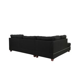 Divano Sezionale Reversibile in Polifibra Nera con Pouf per Soggiorno - Product Image 5