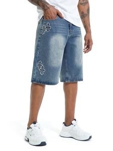 Pantalones Cortos de Mezclilla Holgados de Estilo Vintage de Alta Calidad para Hombre con Pedrería y Efecto Desgastado, Ideales para el Verano y el Estilo Urbano - Product Image 2