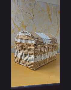 Cesta de Almacenamiento de Cuerda Tejida a Mano con Tapa, Caja de Regalo Decorativa Bicolor Natural, Contenedor Organizador Rectangular Ecológico - Product Image 6