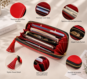 Cartera Larga de Cuero Genuino con Estampado de Cocodrilo para Mujer, con Cierre y Correa para la Muñeca, Gran Capacidad, para Uso Diario - Product Image 3