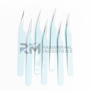 Pince à épiler RMI bleue thermolaquée, en acier inoxydable, à pointe droite, avec poignée diamantée, pour manucure de précision, 10 mm, ensemble - Product Image 3
