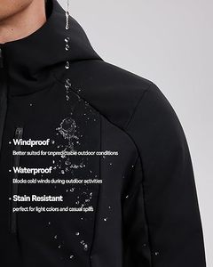 Fournisseur direct d'usine, nouvelle arrivée, veste softshell noire avec poche zippée sur la poitrine et capuche, vente en gros de vestes softshell d'hiver - Product Image 6