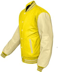 Personalized Adults Artificial Leather Sleeves Yellow Real Wool Body Letterman College Music Class Breathable <b>Jacket</b> - Product Image 3