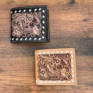 Cartera plegable corta con múltiples posiciones de cuero mecanizado a mano para hombre, carteras con bloqueo RFID de piel de vaca hechas a mano con costuras ultra fuertes - Product Image 5