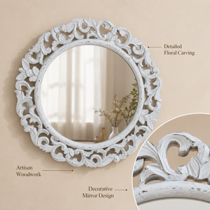 Miroir mural rond en bois de manguier sculpté à la main, miroir décoratif Art Déco à suspendre pour salon, chambre, couloir et décoration murale de la maison - Product Image 3