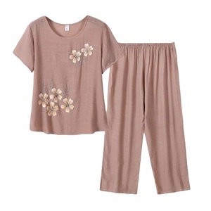 Ensemble de pyjamas tricotés en coton décontracté pour femmes respirant Biowashed vêtements de nuit d'été romantique luxe Vintage Styles avec - Product Image 1