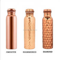Bouteille d'eau en cuivre pur martelé, anti-fuite, écologique, pour usage extérieur, design ayurvédique, vaisselle d'Inde (350ml-1000ml)
