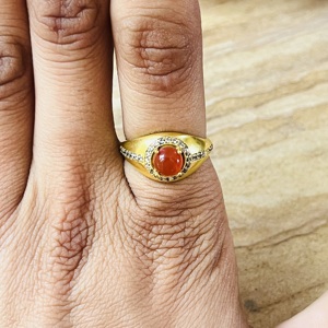 Anillo de Latón con Cornalina y Circonita de Alta Demanda, Anillo Solitario Chapado en Oro de 18k, Anillo de Estilo Vintage, Anillo de Declaración, Anillo al por Mayor para Mujer - Product Image 4