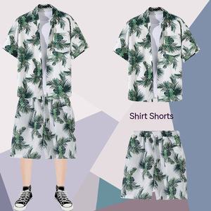 Ensemble de plage décontracté pour homme, vêtements d'été fins et amples, shorts à imprimé floral numérique, ensemble de plage hawaïen en polyester tricoté - Product Image 3