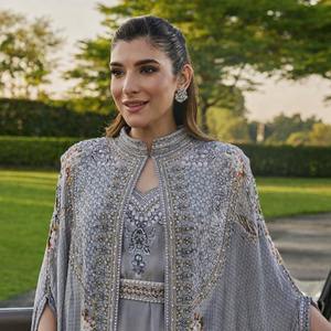 Caftán Musulmán Gris con Adornos, Conjunto de Capa para Mujer, Ropa Islámica, Abaya Marroquí, Vestido de Fiesta de Boda, Vestido Largo Recto - Product Image 3