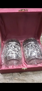 Silver Plated Designer Glass Set Elegant Handcrafted Metal Drinkware <b>Gift</b> Pack in Premium <b>Red</b> Velvet <b>Box</b> - Product Image 3