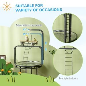 Grande Supporto per Uccelli in Legno Grigio con 3 Scale, Gancio per Giocattoli e Posatoio per Pappagalli, Accessori per Uccelli - Product Image 6