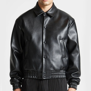 Rahsal Industries Men's Black Gray Solid Winter Varsity Jacket PU Leather Hooded Zipper Closure Breathable STREETWEAR Regular - Product Image 1